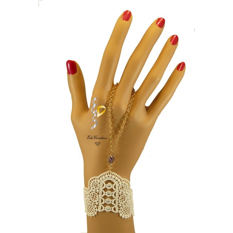 Chaine de main or infinity Lavande Dentelle strass Blanche Chaine de main or infinity Lavande Dentelle strass Blanche