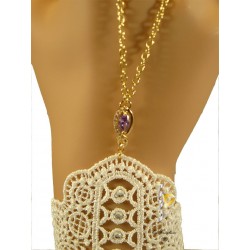 Chaine de main or infinity Lavande Dentelle strass Blanche