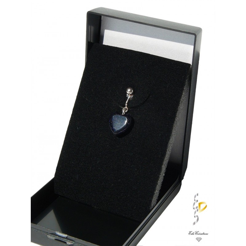 Clip nombril plaqué Argent Coeur pierre de sable Bleu