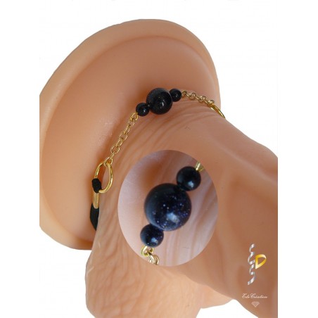 Cockring Plaqué Or pierre de sable Bleu