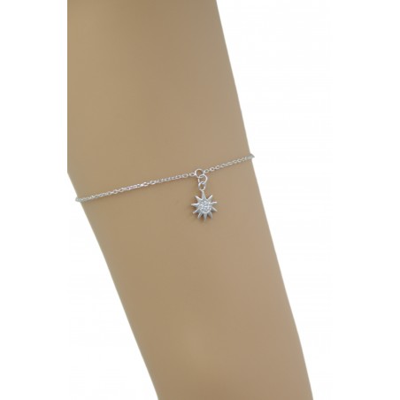 chaîne de cheville Argent rhodié Soleil cristal